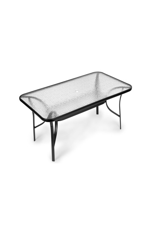Stół ogrodowy 160x90 cm szkło hartowane duży blat na taras ogród otwór na parasol MultiGarden