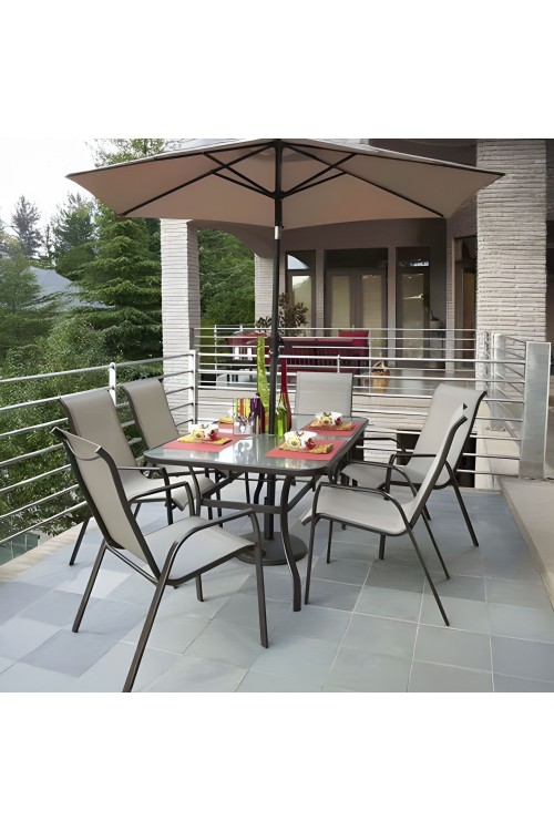 Stół ogrodowy 160x90 cm szkło hartowane duży blat na taras ogród otwór na parasol MultiGarden
