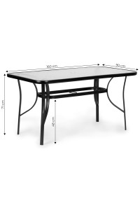 Stół ogrodowy 160x90 cm szkło hartowane duży blat na taras ogród otwór na parasol MultiGarden