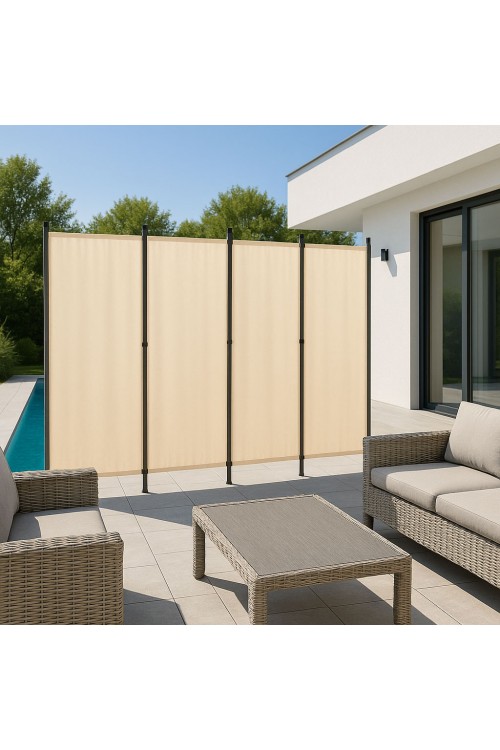 Składany parawan ogrodowy pokojowy 4-panelowy 167x216 cm beżowy MultiGarden