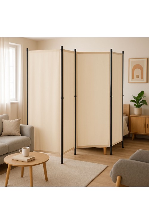Składany parawan ogrodowy pokojowy 4-panelowy 167x216 cm beżowy MultiGarden