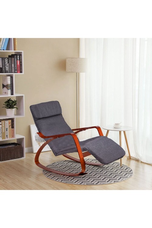 Fotel bujany regulowany podnóżek drewniane ramiona ModernHome