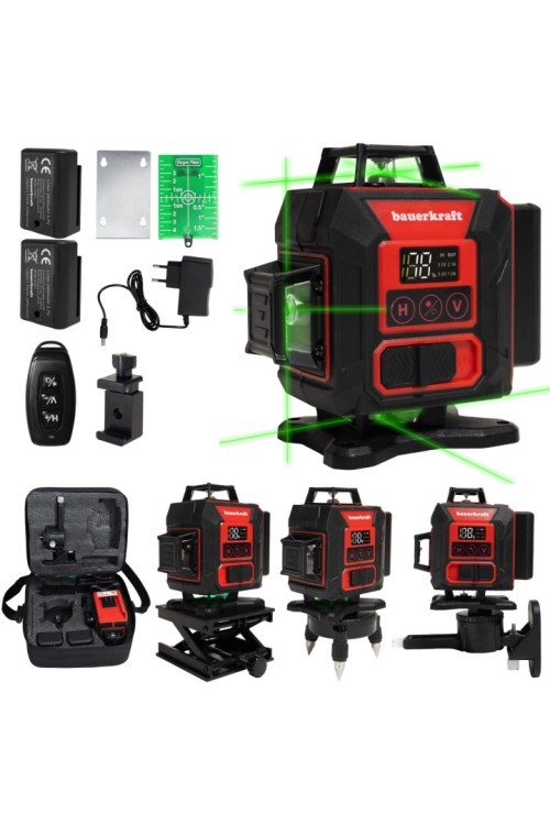 Poziomica laserowa płaszczyznowa zielony laser krzyżowy 360° 4D 16 linii