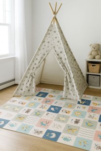 Mata piankowa dla dzieci 200x180 cm edukacyjna dwustronna składana miarka wzrostu alfabet ECOTOYS