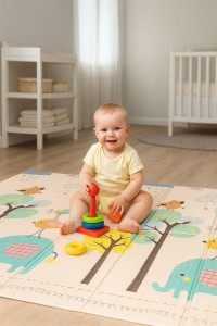 Mata piankowa dla dzieci 200x180 cm edukacyjna dwustronna składana miarka wzrostu alfabet ECOTOYS