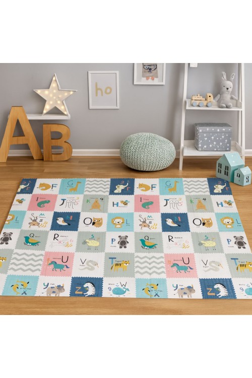 Mata piankowa dla dzieci 200x150 cm edukacyjna dwustronna składana miarka wzrostu alfabet ECOTOYS