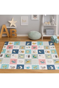 Mata piankowa dla dzieci 200x150 cm edukacyjna dwustronna składana miarka wzrostu alfabet ECOTOYS