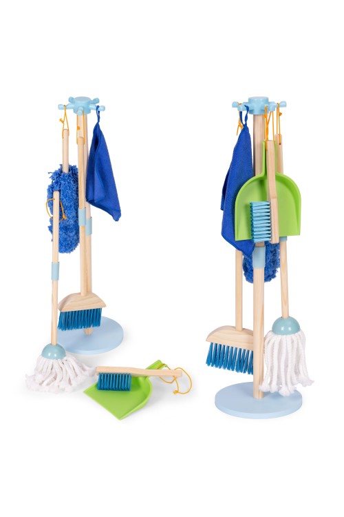 Drewniany zestaw do sprzątania dla dzieci mop zmiotka z szufelką 7 elementów ECOTOYS