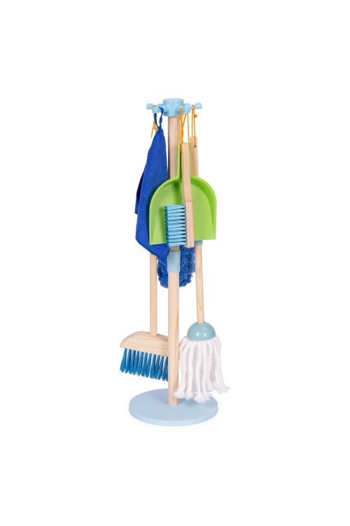 Drewniany zestaw do sprzątania dla dzieci mop zmiotka z szufelką 7 elementów ECOTOYS