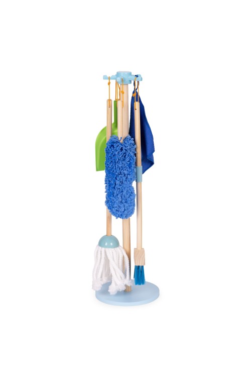 Drewniany zestaw do sprzątania dla dzieci mop zmiotka z szufelką 7 elementów ECOTOYS