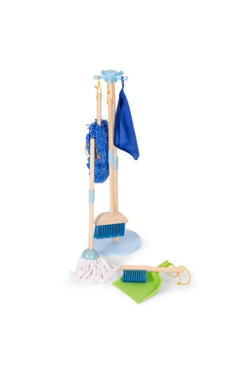 Drewniany zestaw do sprzątania dla dzieci mop zmiotka z szufelką 7 elementów ECOTOYS
