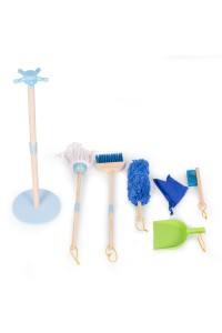 Drewniany zestaw do sprzątania dla dzieci mop zmiotka z szufelką 7 elementów ECOTOYS