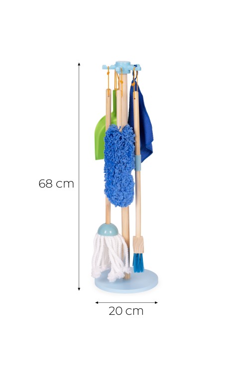 Drewniany zestaw do sprzątania dla dzieci mop zmiotka z szufelką 7 elementów ECOTOYS