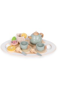 Drewniany zestaw do herbaty dzbanek filiżanki 14 elementów ECOTOYS