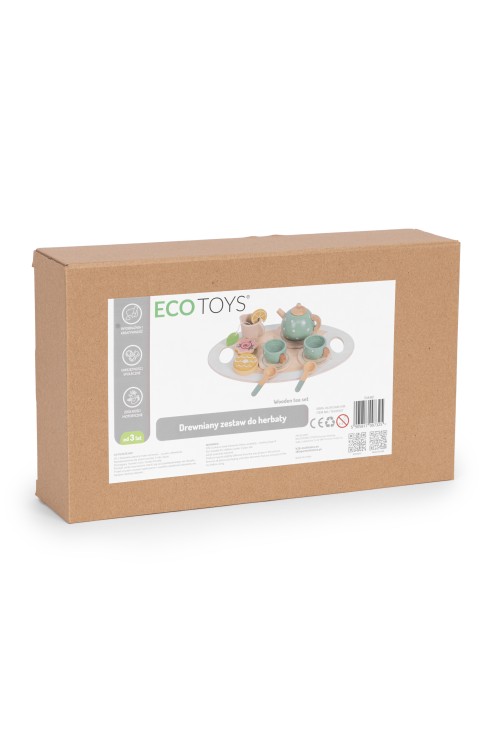 Drewniany zestaw do herbaty dzbanek filiżanki 14 elementów ECOTOYS
