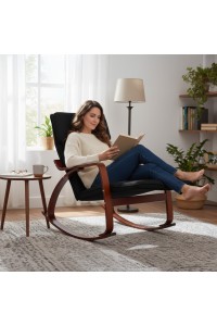 Fotel bujany regulowany podnóżek drewniane ramiona ModernHome