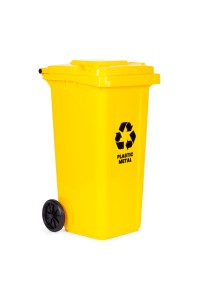 Zestaw 3 koszy na śmieci pojemniki 3x120L niebieski zielony żółty makulatura szkło plastik gumowe koła