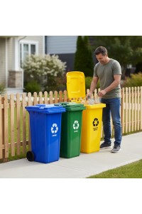 Zestaw 4 koszy na śmieci pojemniki 4x120L niebieski zielony żółty czarny makulatura szkło plastik odpady zmieszane gumowe koła