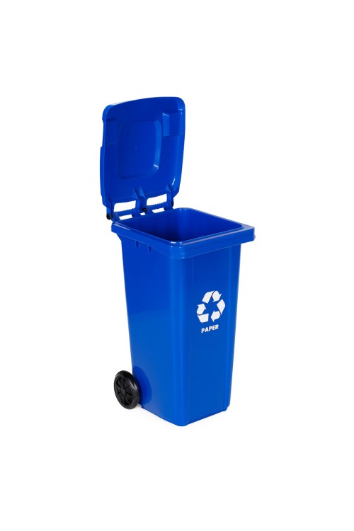 Zestaw 4 koszy na śmieci pojemniki 4x120L niebieski zielony żółty czarny makulatura szkło plastik odpady zmieszane gumowe koła