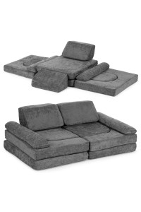 Sofa składana modułowa dla dzieci duża 2-osobowa DIY 10 miękkich poduch tkanina szenilowa - szara ECOTOYS