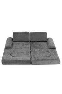Sofa składana modułowa dla dzieci duża 2-osobowa DIY 10 miękkich poduch tkanina szenilowa - szara ECOTOYS