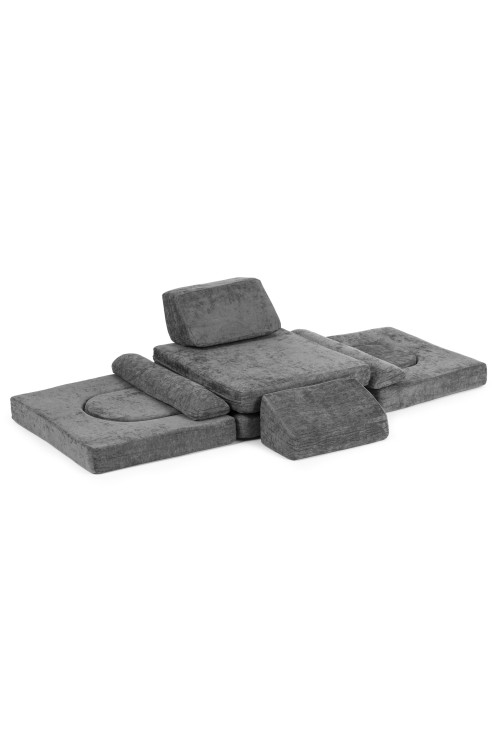Sofa składana modułowa dla dzieci duża 2-osobowa DIY 10 miękkich poduch tkanina szenilowa - szara ECOTOYS