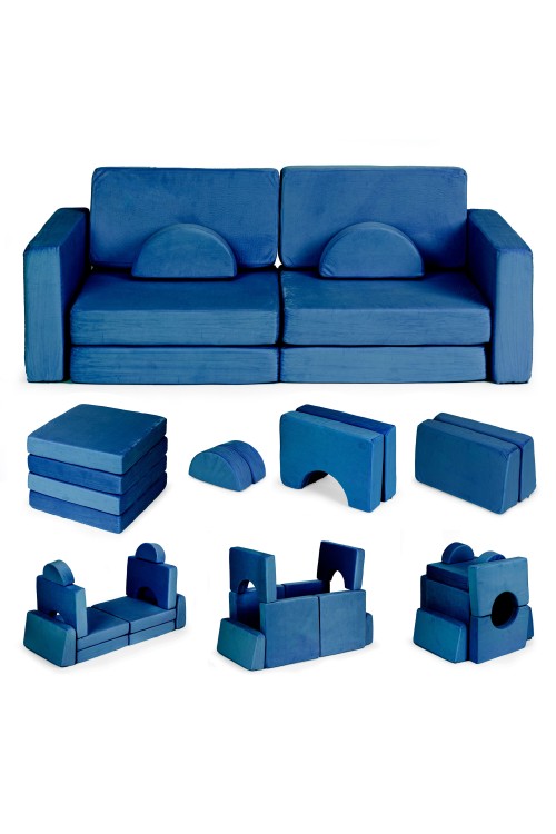 Sofa składana modułowa dla dzieci duża 2-osobowa DIY 10 miękkich poduch - niebieska ECOTOYS