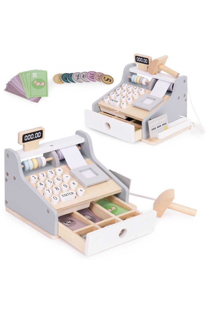 Drewniana kasa fiskalna dla dzieci skaner banknoty monety karta ECOTOYS