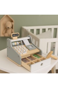 Drewniana kasa fiskalna dla dzieci skaner banknoty monety karta ECOTOYS