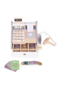 Drewniana kasa fiskalna dla dzieci skaner banknoty monety karta ECOTOYS