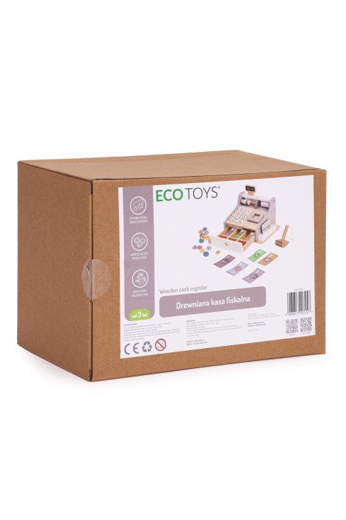 Drewniana kasa fiskalna dla dzieci skaner banknoty monety karta ECOTOYS
