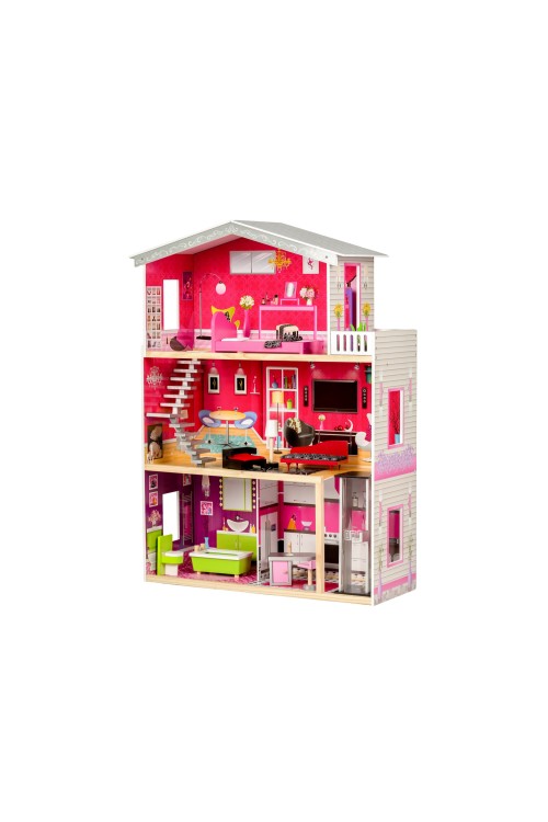 Duży drewniany domek z windą dla lalek - Rezydencja Malibu ECOTOYS