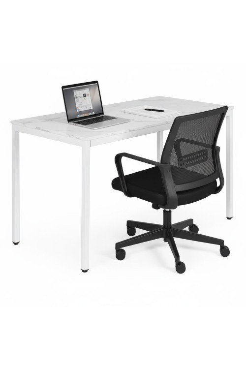Stół do kuchni jadalni dla 4-5 osób biurko komputerowe 120x60 cm biały marmur ModernHome