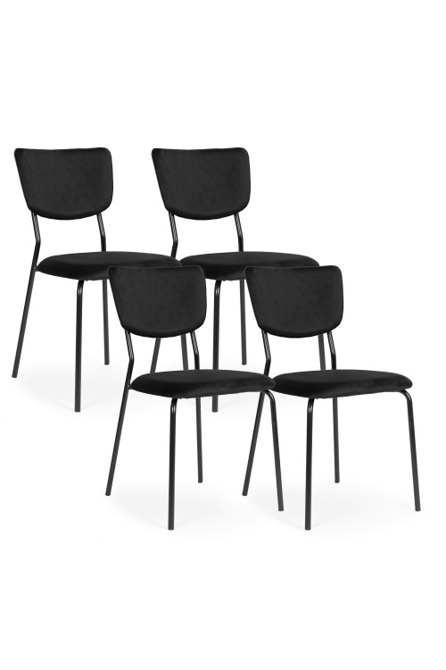 Komplet 4 krzeseł welurowych do jadalni i salonu czarne ModernHome