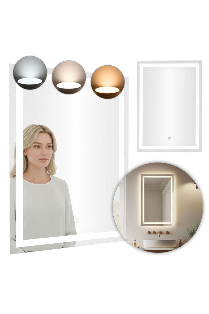 Lustro łazienkowe LED ścienne 50x70 cm 3 barwy włącznik dotykowy ModernHome
