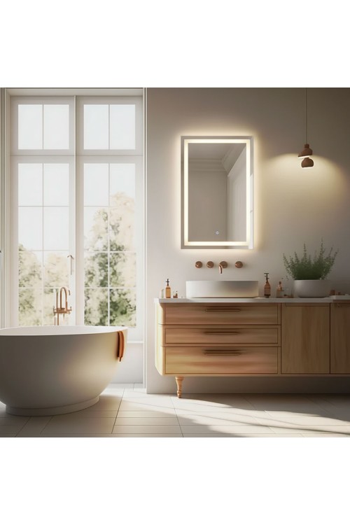 Lustro łazienkowe LED ścienne 50x70 cm 3 barwy włącznik dotykowy ModernHome