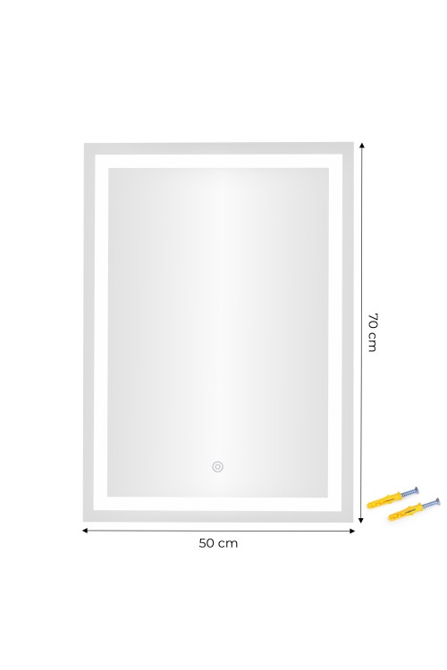 Lustro łazienkowe LED ścienne 50x70 cm 3 barwy włącznik dotykowy ModernHome
