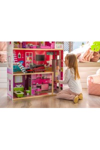 Duży drewniany domek z windą dla lalek - Rezydencja Malibu ECOTOYS
