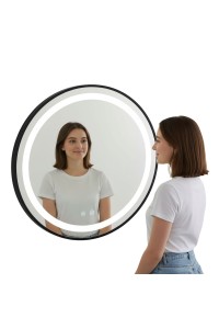 Lustro łazienkowe LED okrągłe ścienne 60 cm 3 barwy anti-fog włącznik dotykowy ModernHome