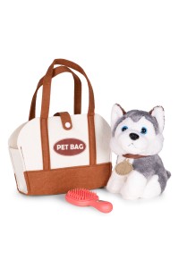 Pluszowy piesek w torebce husky maskotka dla dziecka + szczotka do pielęgnacji