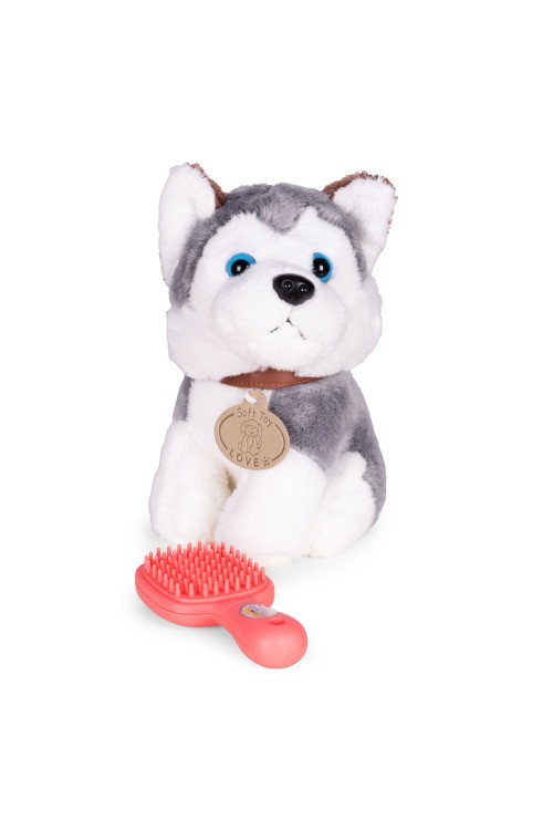Pluszowy piesek w torebce husky maskotka dla dziecka + szczotka do pielęgnacji