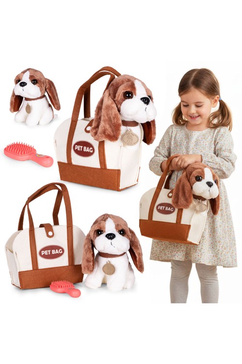 Pluszowy piesek w torebce beagle maskotka dla dziecka + szczotka do pielęgnacji