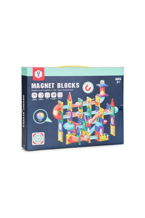 Klocki magnetyczne tor kulkowy LED klocki konstrukcyjne kulodrom 105 elementów