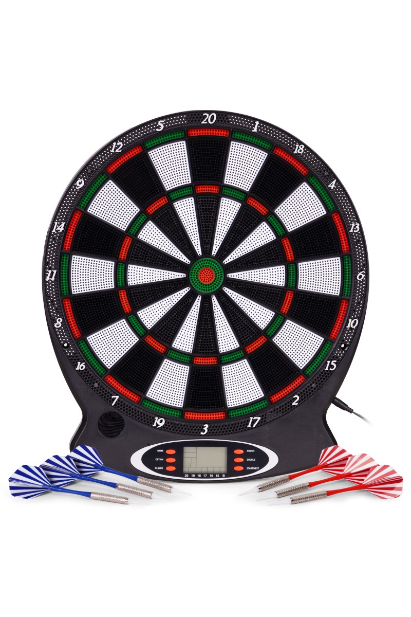 Elektroniczna tarcza do darta gry w rzutki lotki tablica LCD 38 cm 18 gier zestaw 6 rzutek