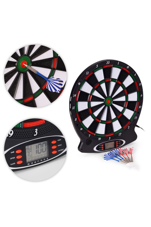Elektroniczna tarcza do darta gry w rzutki lotki tablica LCD 38 cm 18 gier zestaw 6 rzutek