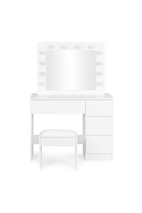 Toaletka kosmetyczna z lustrem i oświetleniem LED 4 szuflady taboret ModernHome