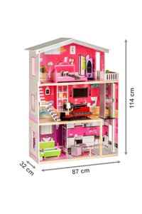 Duży drewniany domek z windą dla lalek - Rezydencja Malibu ECOTOYS