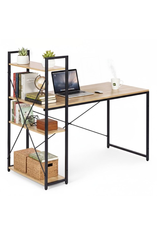 Biurko komputerowe szkolne 120x60 cm regał z 3 półkami loft jasny dąb ModernHome