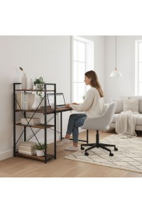 Biurko komputerowe szkolne 120x60 cm regał z 3 półkami postarzany orzech loft ModernHome