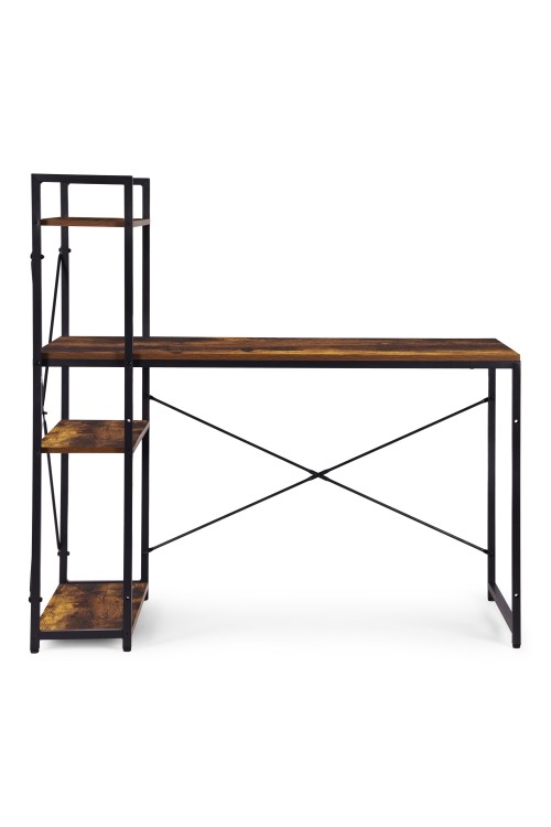 Biurko komputerowe szkolne 120x60 cm regał z 3 półkami postarzany orzech loft ModernHome